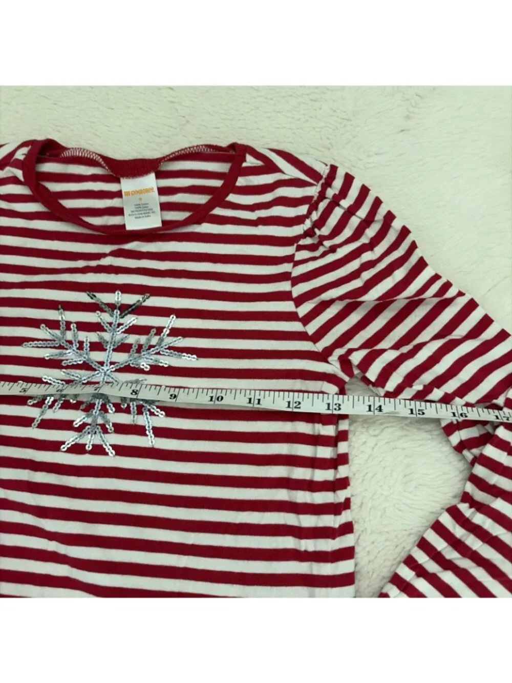Gymboree Girls Candy Can Stripe Sequin Snowflake Ruffle Tee 8 Cotton Christmas